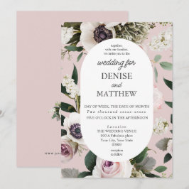 White Anemone auf Mauve Chalk Wedding Einladung