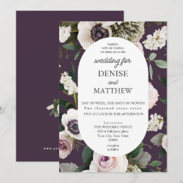 White Anemone auf Midnight Plum Wedding Einladung