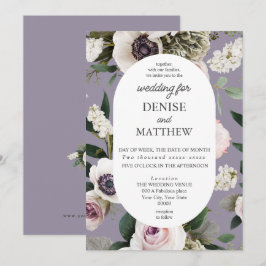 White Anemone über Lavender Gray Wedding Einladung