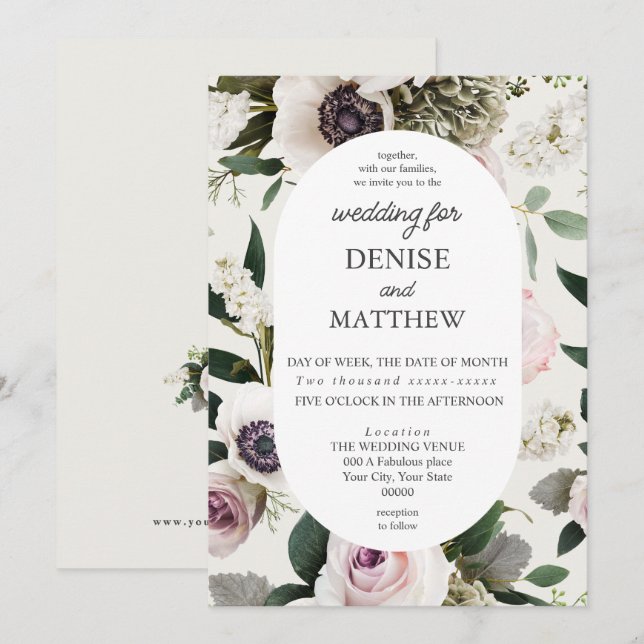 White Anemone über Snow White Wedding Einladung (Vorne/Hinten)