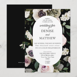 White Anemone über True Black Wedding Einladung