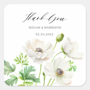 White Anemone Vielen Dank Square Sticker