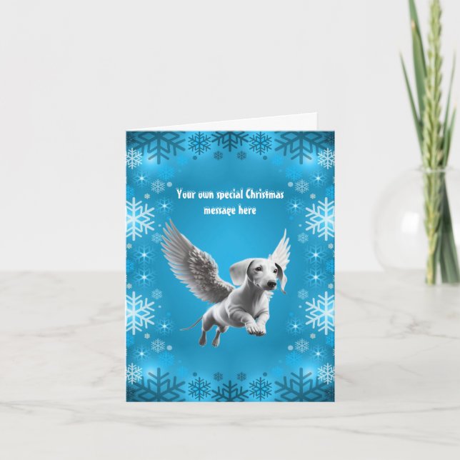 White Angel Dachshund Christmas Karte (Vorderseite)