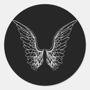 White Angel Wings auf schwarzem Hintergrund Runder Aufkleber