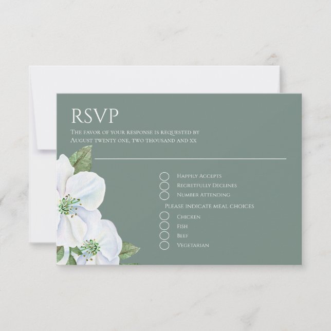White Apple Blossom Blume UAWG Wedding RSVP Karte (Vorderseite)