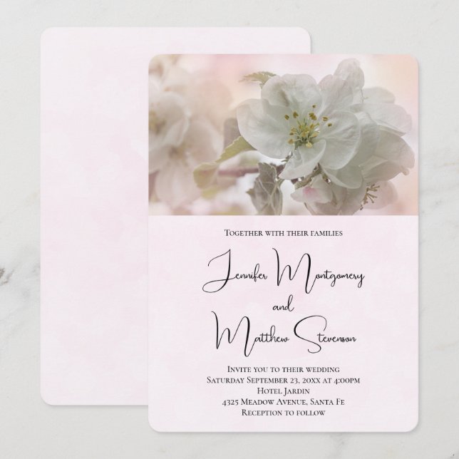 White Apple Blossom Foto Hochzeit Einladung (Vorne/Hinten)