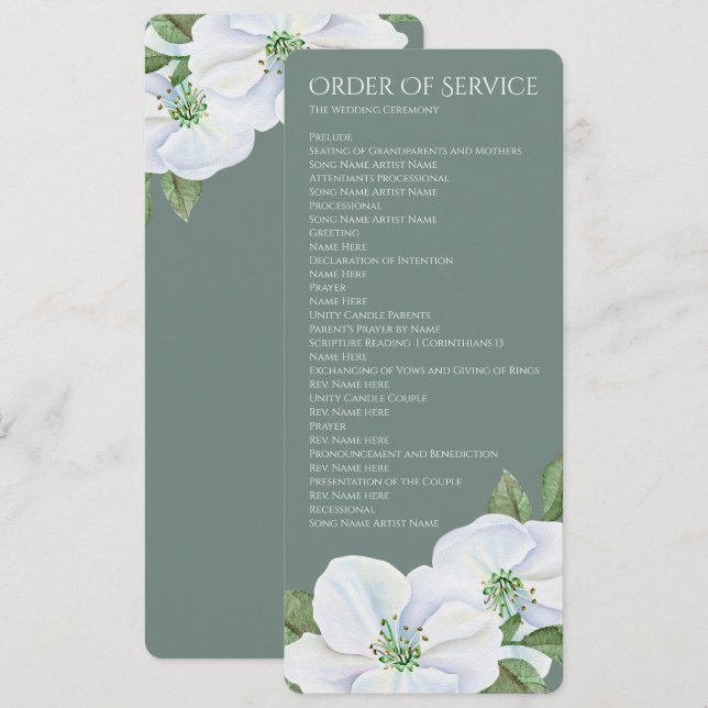 White Apple Blossom Order of Service Wedding Einladung (Vorne/Hinten)