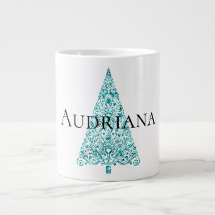 White Aqua Blue Christmas Tree Jumbo-Tasse
