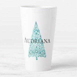 White Aqua Blue Christmas Tree Milchtasse