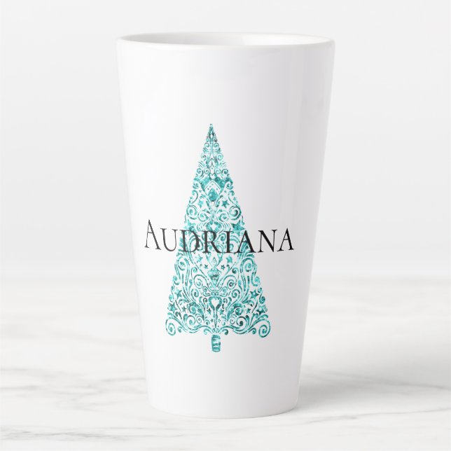 White Aqua Blue Christmas Tree Milchtasse (Vorderseite)