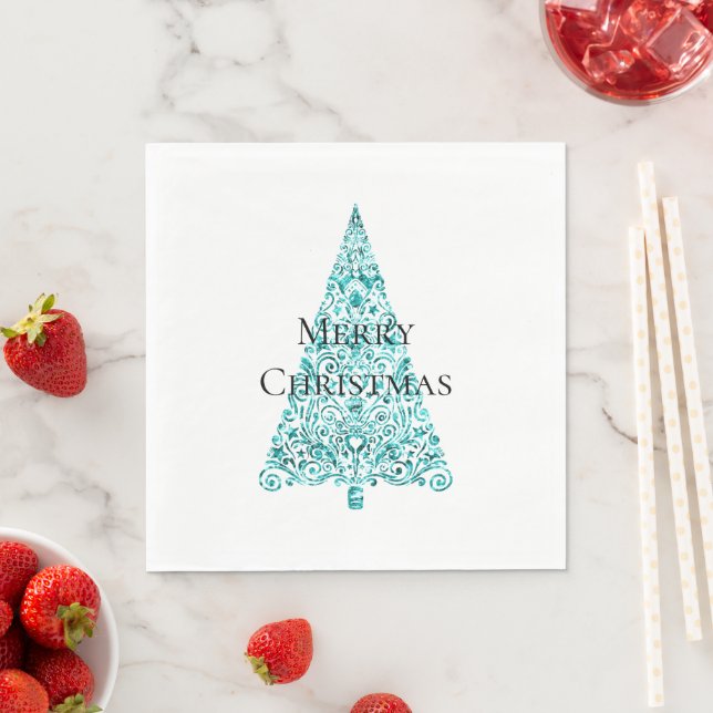 White Aqua Blue Christmas Tree Serviette (Beispiel)