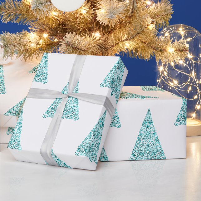 White Aqua Blue Sparkle Geschenkpapier (Feiertage)