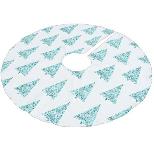 White Aqua Blue Sparkle Polyester Weihnachtsbaumdecke