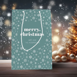 White Aquamarin Green Frohe Weihnachts-Schneeflock Mittlere Geschenktüte