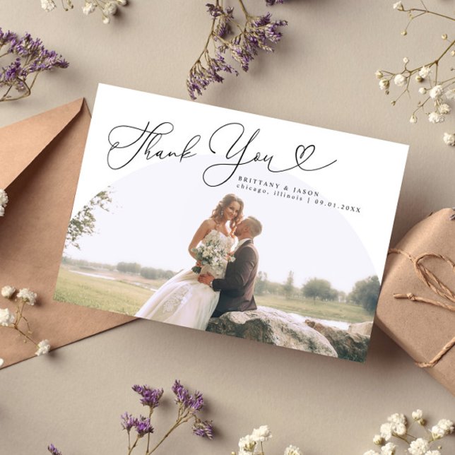 White Arch Wedding Danke, Script Dankeskarte (Von Creator hochgeladen)