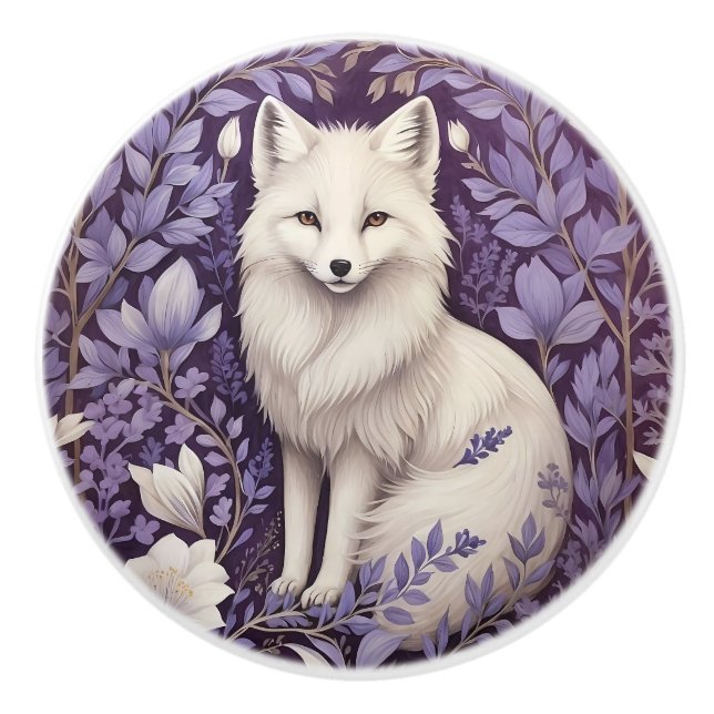 White Arctic Fox Lavender William Morris Blume Keramikknauf (Vorderseite)