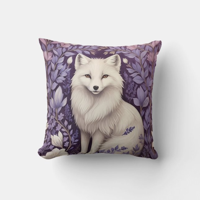 White Arctic Fox Lavender William Morris Blume Kissen (Vorderseite)