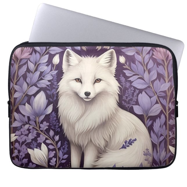 White Arctic Fox Lavender William Morris Blume Laptopschutzhülle (Vorderseite)