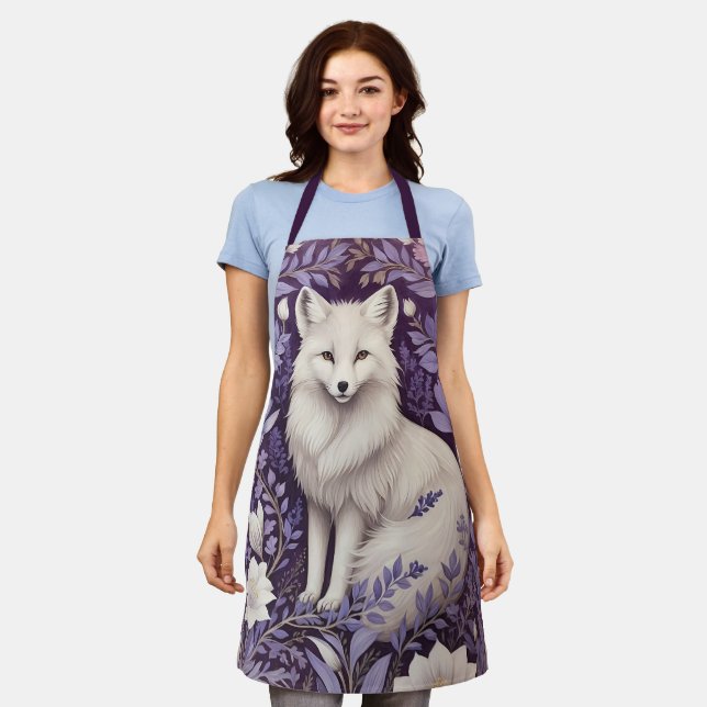 White Arctic Fox Lavender William Morris Blume Schürze (Getragen)