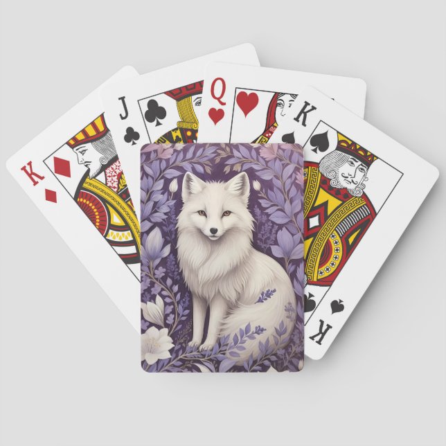 White Arctic Fox Lavender William Morris Blume Spielkarten (Rückseite)