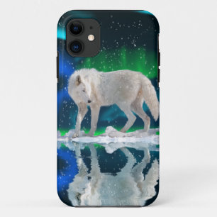 White Arctic Wolf & Northern Lights iPhone 5 Coque
