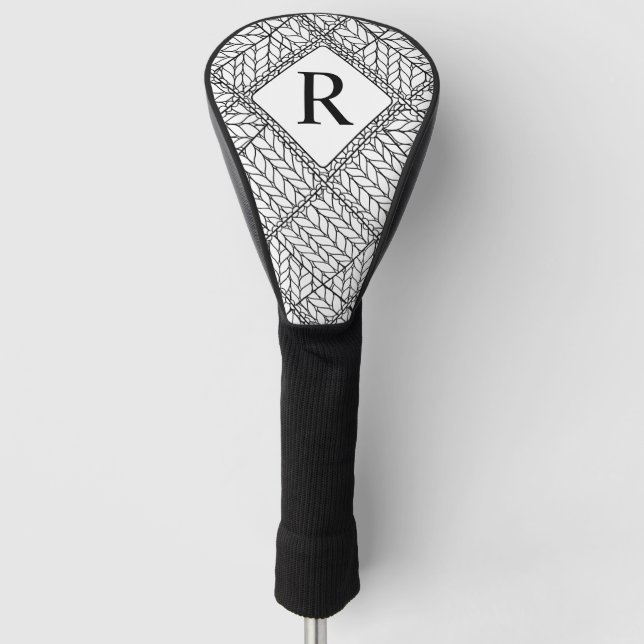 WHITE ARGYLE KNIT Golf Driver Cover + Initial  Headcover (Vorderseite)