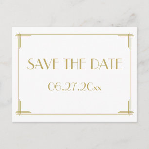 White Art Deco Great Gatsby Save the Date Postcard Ankündigungspostkarte