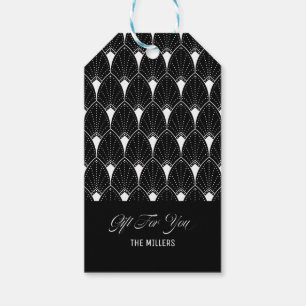 White Art Deco Muster auf schwarz Geschenkanhänger