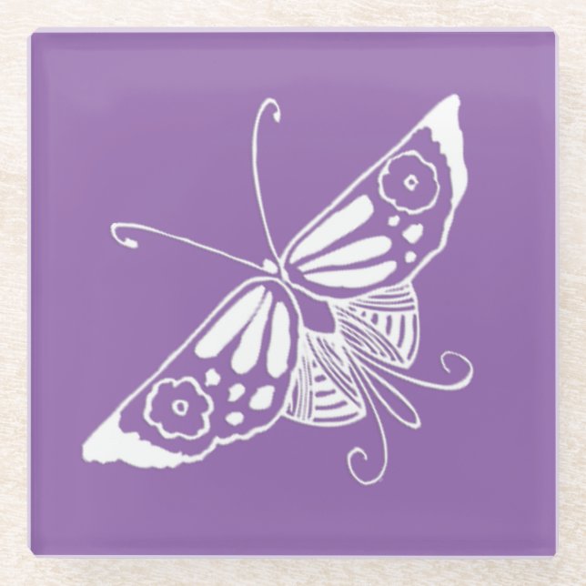 White Art Deco Schmetterling - Individueller Hinte Glasuntersetzer (Vorderseite)