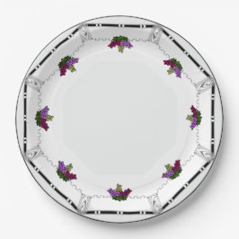 White Art Deco - Schwarz, Silber, Violet Trauben - Pappteller