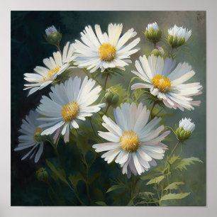 White Aster Blumen Art Print Poster