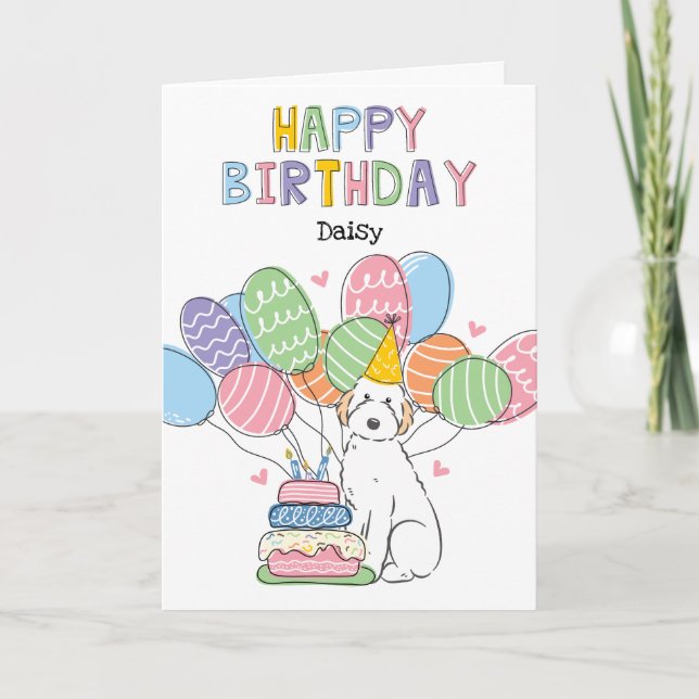 White Aussiedoodle Dog Happy Birthday Karte (Vorderseite)