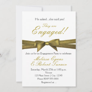 White avec Gold Bow Engagement Party Invitations