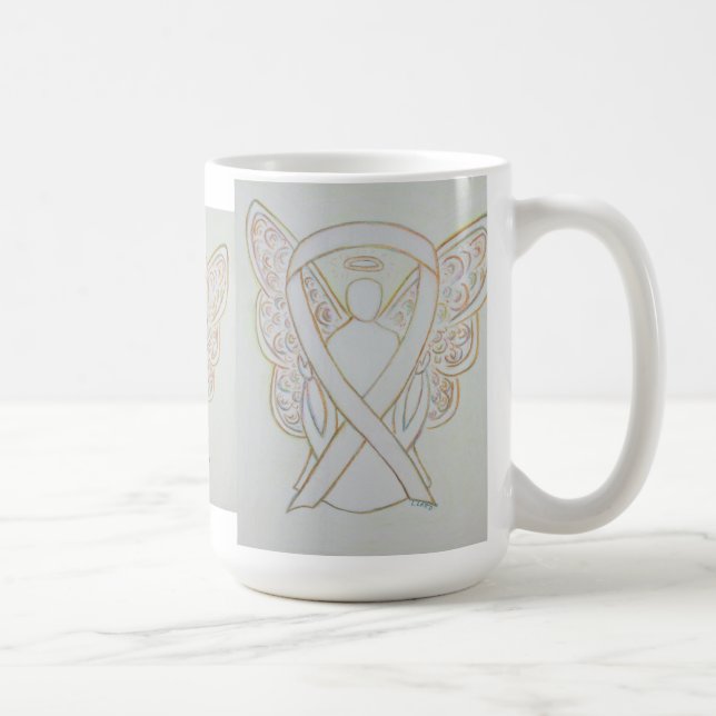 White Awareness Ribbon Angel Art Mug (Droite)