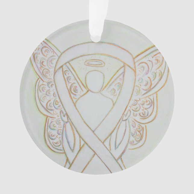 White Awareness Ribbon Angel Customisé ornements (devant)