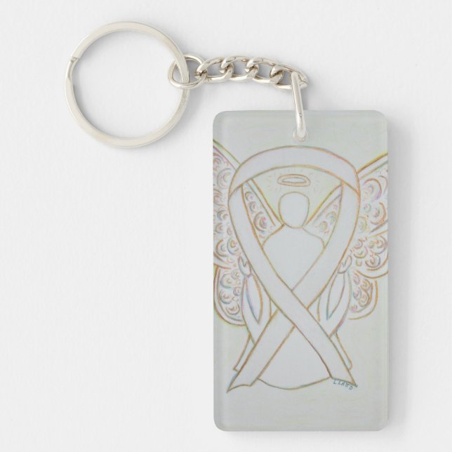 White Awareness Ribbon Angel Schlüsselkette Schlüsselanhänger (Vorderseite)