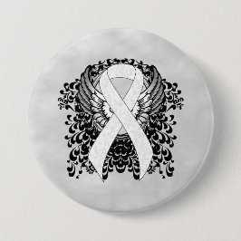 White Awareness Ribbon mit Flügeln Button