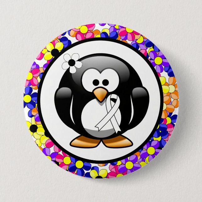 White Awareness Ribbon Penguin Button (Vorderseite)