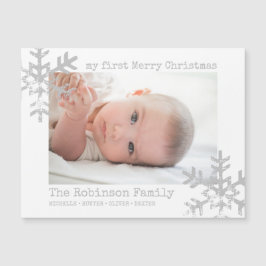 White Baby 1. Weihnachts Foto Schneeflocken Magnetkarte