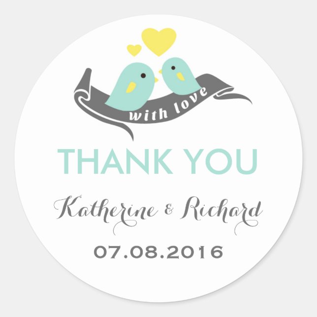 White Baby Blue Lovebirds Gastgeschenk Hochzeit St Runder Aufkleber (Vorderseite)