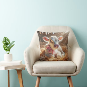 White Baby Calf im Stall Kissen