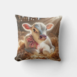 White Baby Calf im Stall Kissen