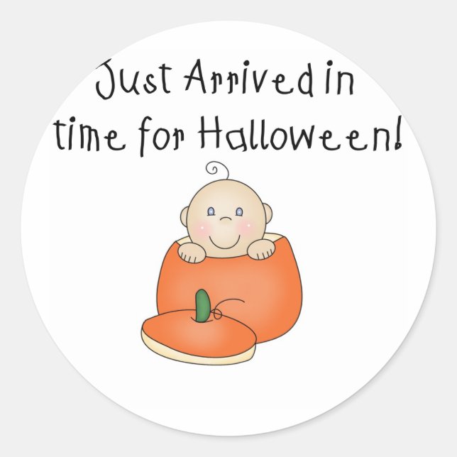 White Baby Halloween gerade angekommen Runder Aufkleber (Vorderseite)