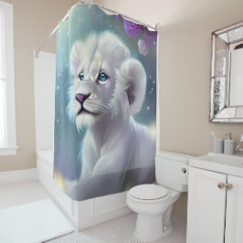 White Baby Lion Cub Fantasy Duschvorhang