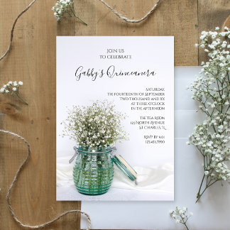 White Babys Atem in Blue Jar Quinceanera Party Einladung