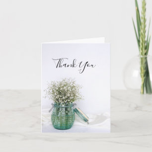White Babys Breath in Blue Jar Wedding Vielen Dank Dankeskarte