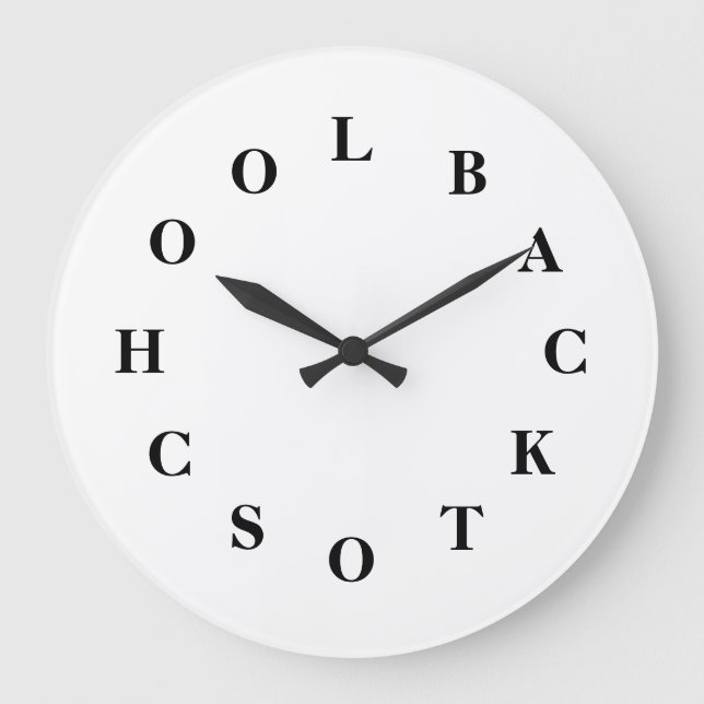 White Back To School Large Wall Clock by Janz Große Wanduhr (Vorderseite)