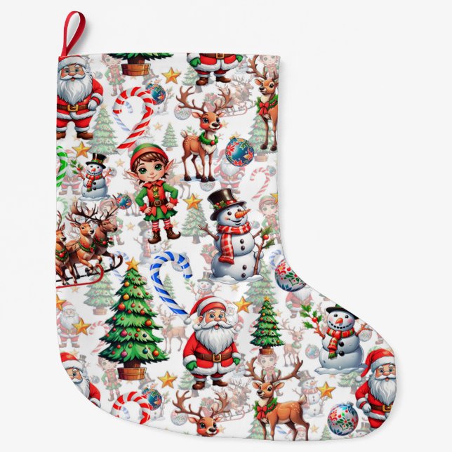 White Background Christmas Decorative Pattern Großer Weihnachtsstrumpf (Vorderseite)