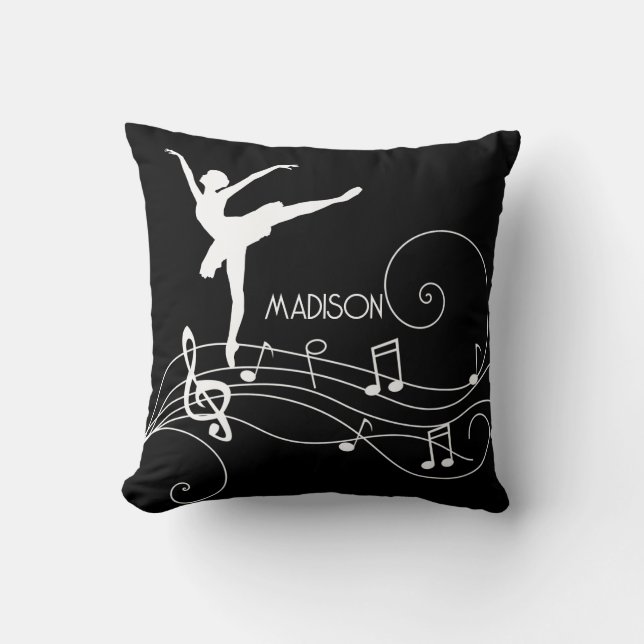 White Ballerina & Musiknotens Wave Throw Kissen (Vorderseite)