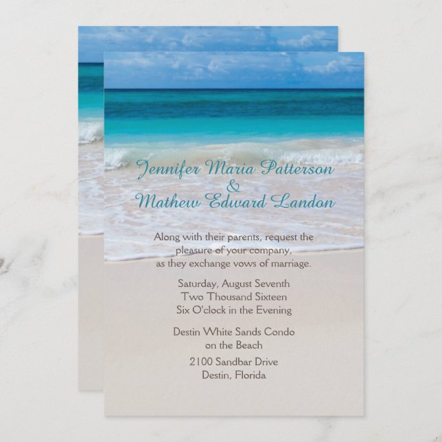 White Beach Custom Wedding Invitation (Devant / Derrière)